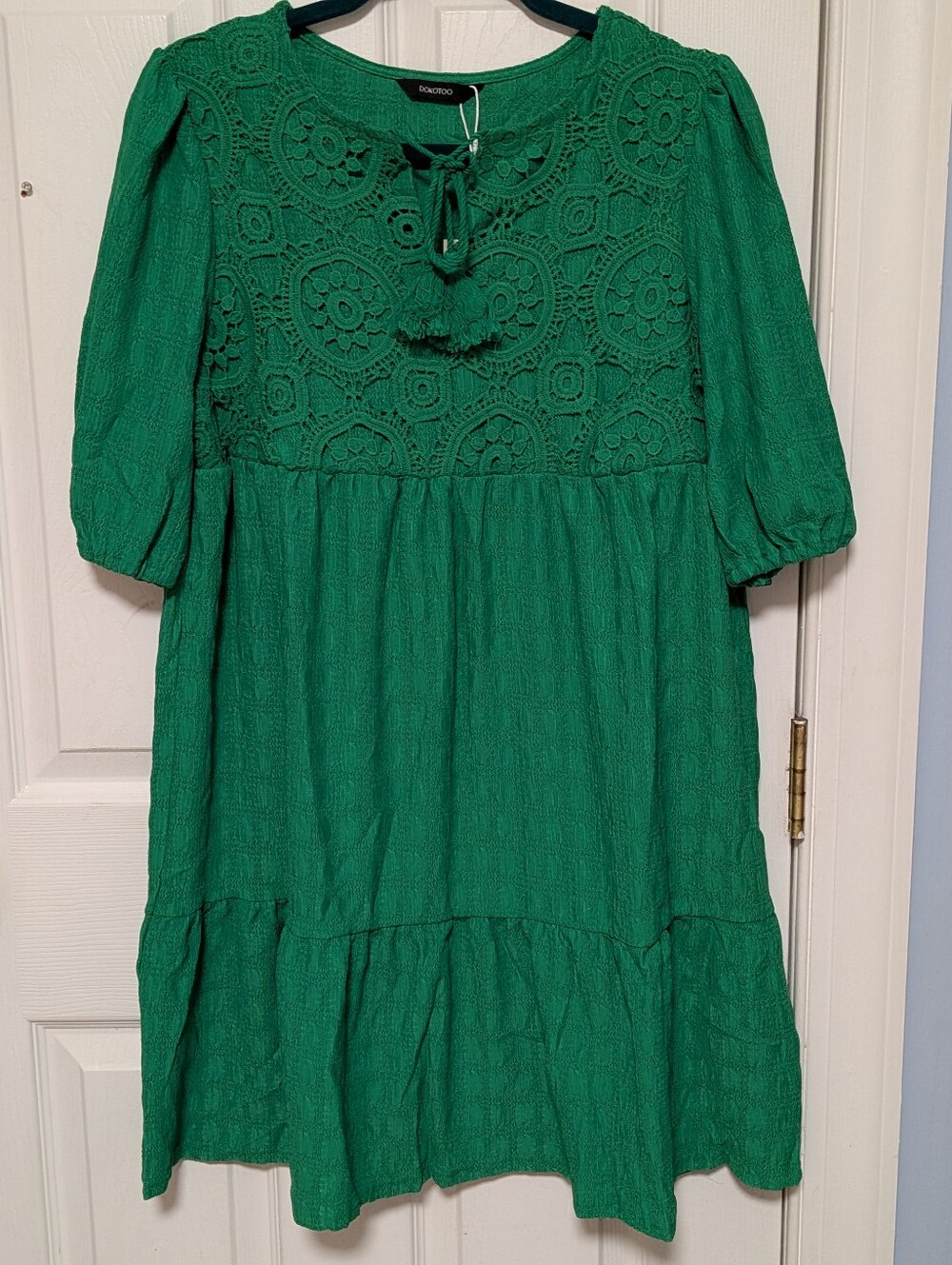 Dokotoo Womens Boho Summer Mini Dress Green Crochet Embroidered